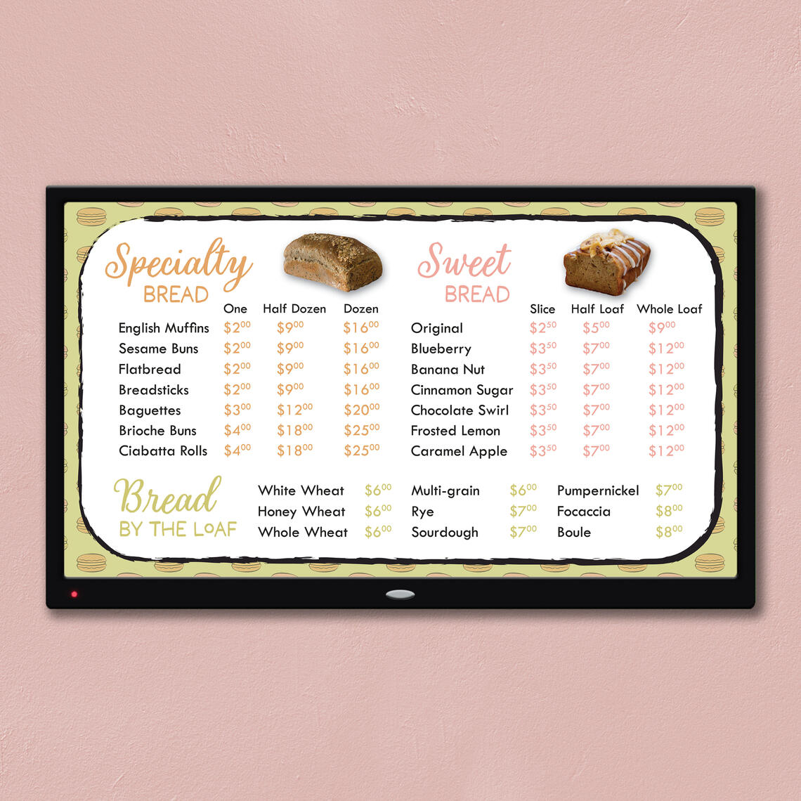 Upper Crust menu screen green