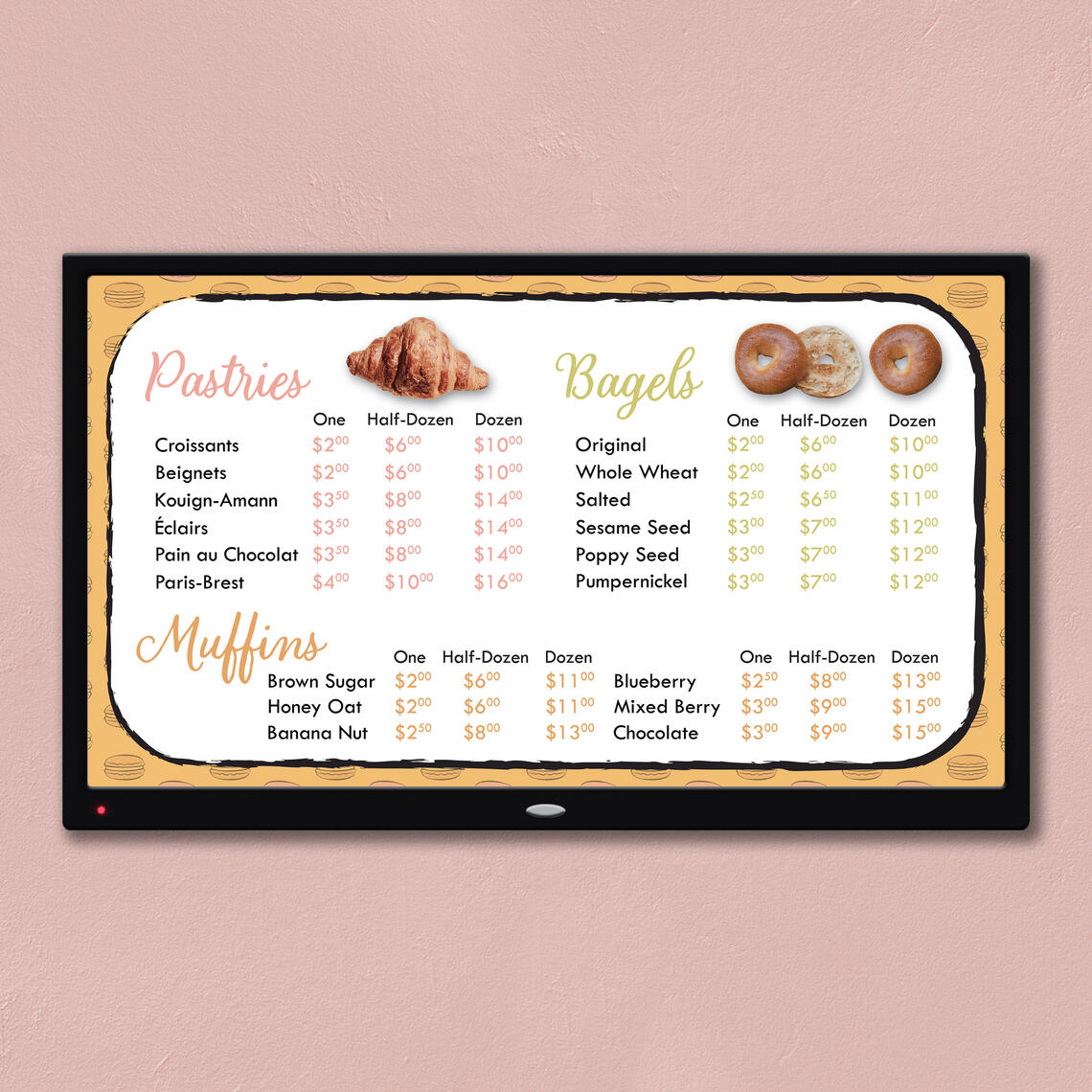 Upper Crust menu screen orange