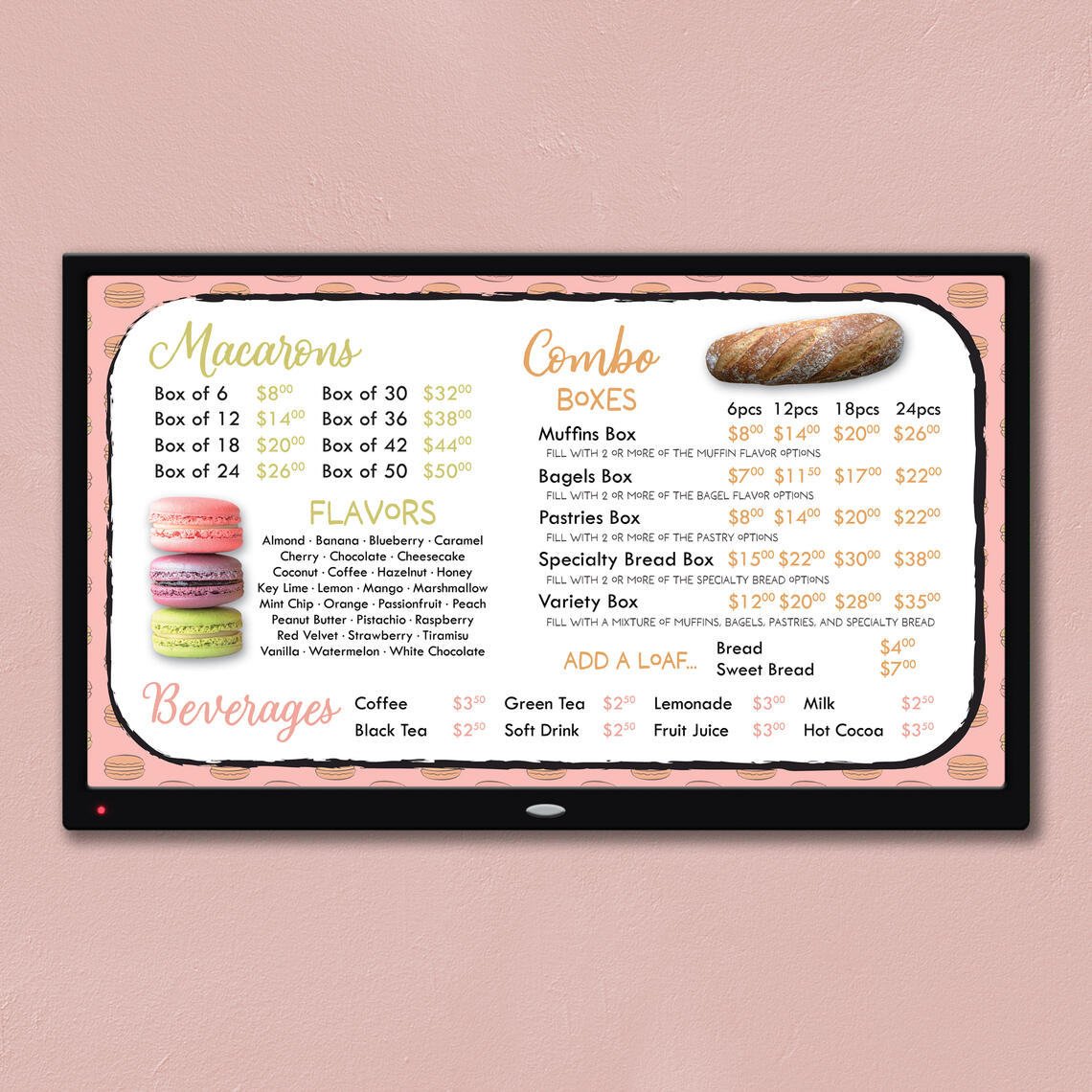 Upper Crust menu screen pink